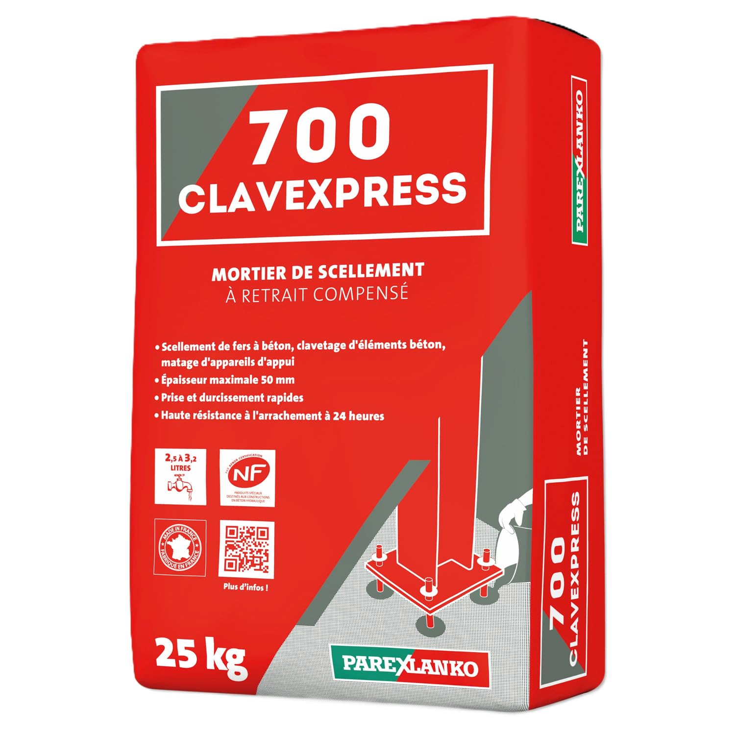 PAREXLANKO - Mortier de scellement - 700 CLAVEXPRESS - Gris - 25kg