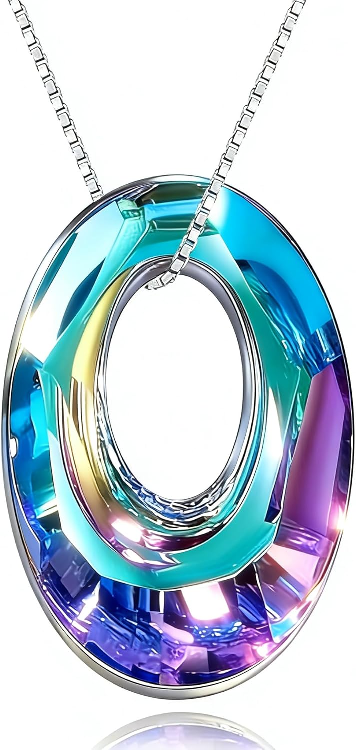 Oval Crystal Necklace S925 Sterling Silver Oval Austrian Crystal Pendant