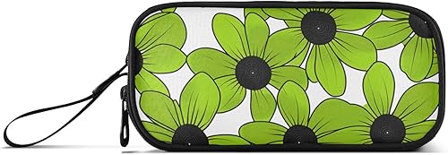 Nylon Pen Storage Bag Black-eyed Susan Simple Line Art Valentinesnes Grass Green Large Capacity Mesh Pen Pencil Case Stationery Organizer for Preppy