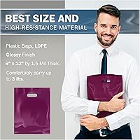 Vista 3 de Purple Merchandise - Bolsas de plástico para compras, paquete de 200 unidades de 9 x 12 pulgadas con 1.5 mil de grosor, asas troqueladas, perfectas
