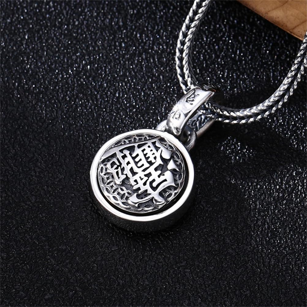 S925 Ciondolo Portafortuna in Argento Sterling, Collana Da Uomo Vintage Con Ciondolo Girevole