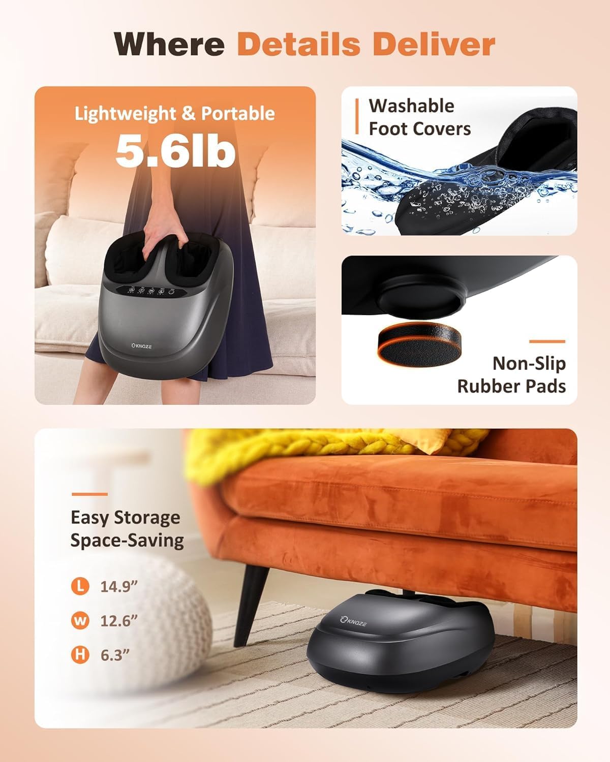 KNQZE Foot Massager Machine with Heat, Upgraded Deep Kneading Shiatsu Feet Massager for Plantar Fasciitis & Neuropathy, 3 Heat Levels, Gifts for Women Men, Relax for Home Office Use