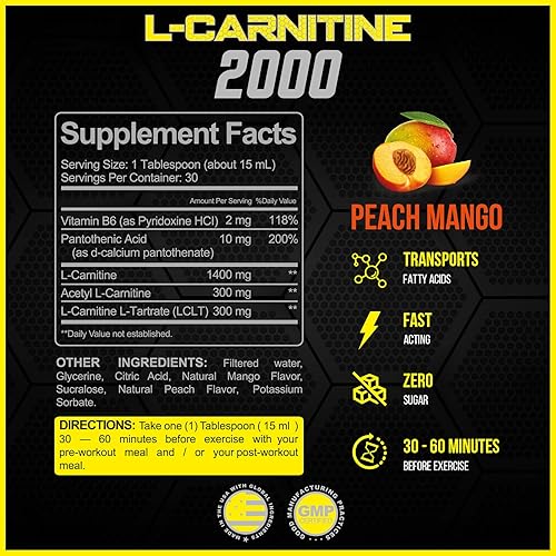 Miniatura 2 de Forzagen L- Carnitina 2000 - Carnitina líquida L con vitamina B6  Acetitil L-Carnitina  L-Tartrato  30 porciones ponche de fruta ácida