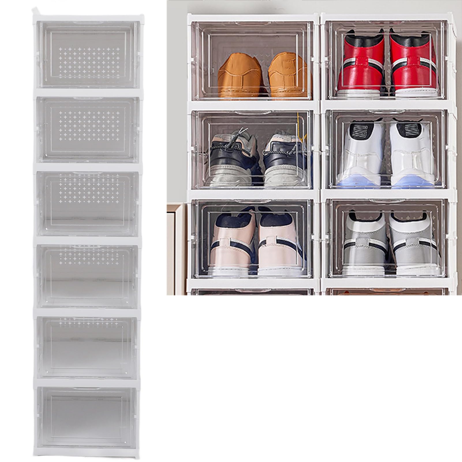 Cajas de Almacenamiento de Zapatos Plegables de Plástico Transparente Apilables, Organizador de Zapatos que Ahorra Espacio para Armario, Protección contra el Polvo con Puerta Frontal (6