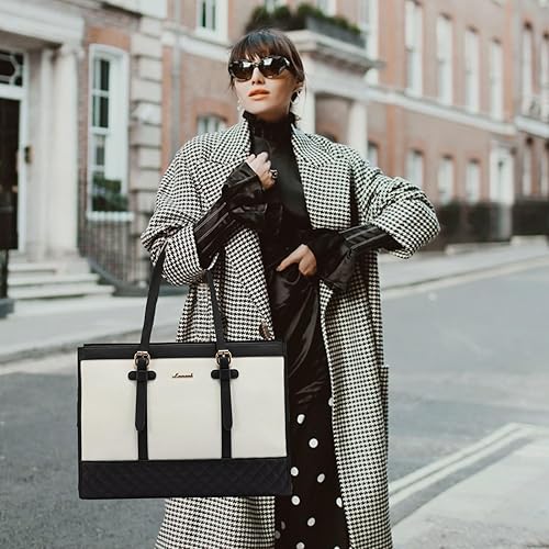 Miniatura 9 de LOVEVOOK Bolsa de lona para laptop de 15.6 pulgadas para mujer, bolsa de trabajo de gran capacidad con bolso de mano, bolsa de computadora, maletín