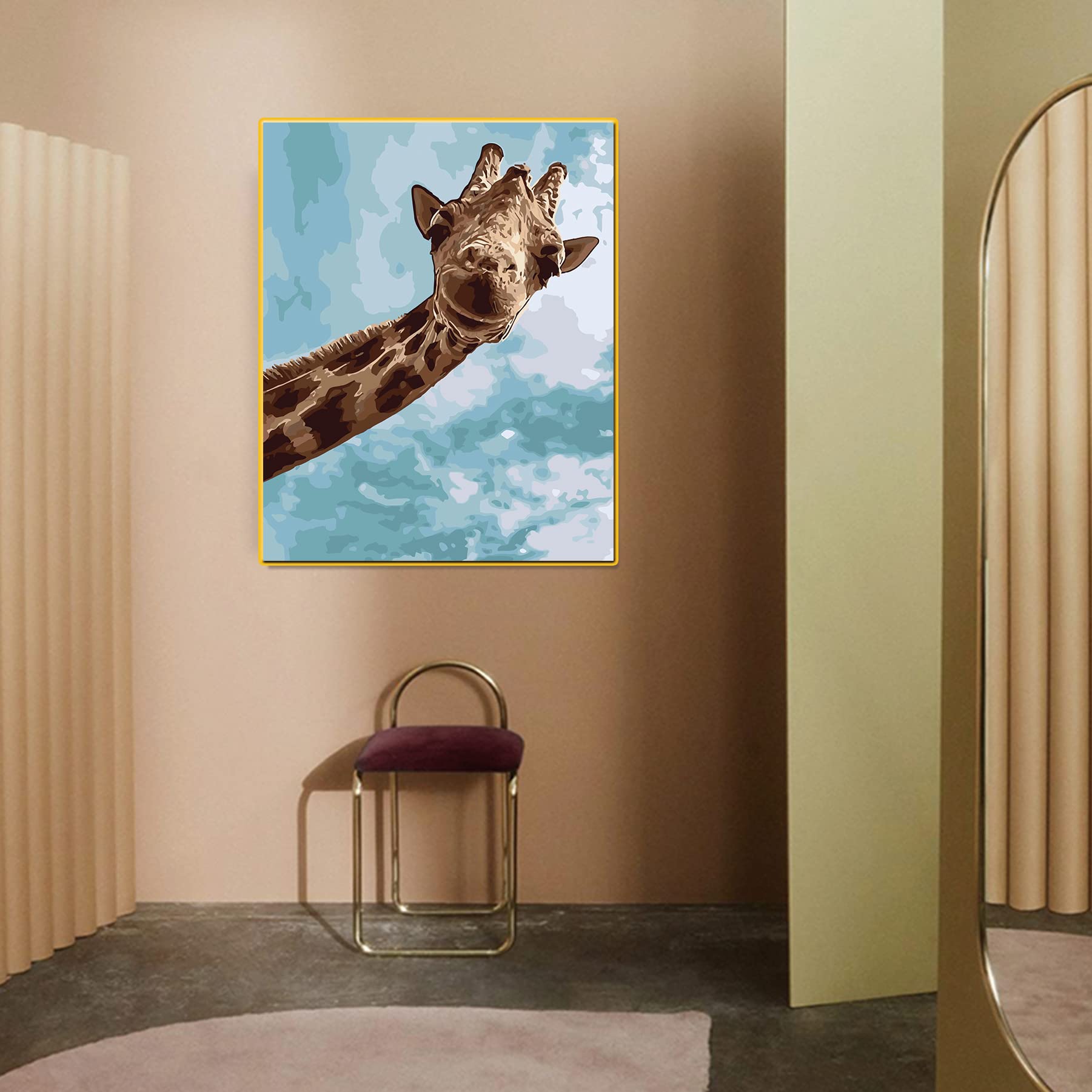 DIY Ölmalen Nach Zahlen Kit – Afrika Tiere Elefant & Giraffe, 40,6 X 50,8 Cm Leinwand Mit Rahmen-Bausatz