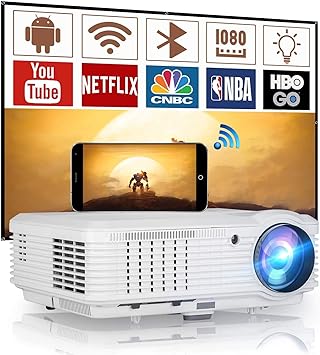 FHD 1080P WiFi Projector with Bluetooth, Smart Home Theater Projector with Android OS & HiFi Speaker for Indoor Outdoor Movie, 200