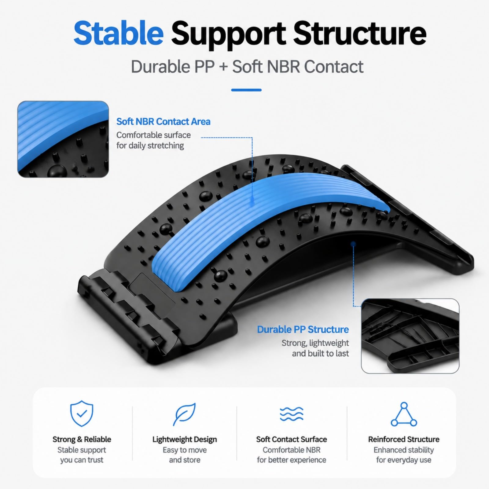 Saludea Spinecomfort Back Stretcher, 4-Level Lumbar Support with 102 Acupressure Points Spine Decompression and Posture Corrector Home, Car, Office Use (Blue)