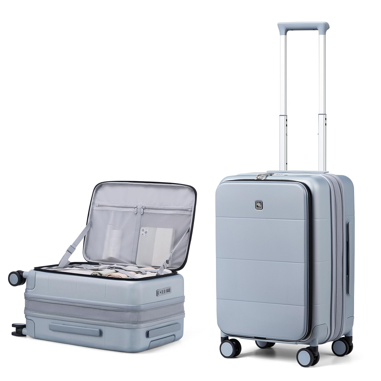 Hanke Erweiterbarer Koffer Handgepäck mit 360°-Spinnerrändern, Frontöffnung PC Hartschalenkoffer mit integriertem TSA-Schloss 49cm(40L), Grau