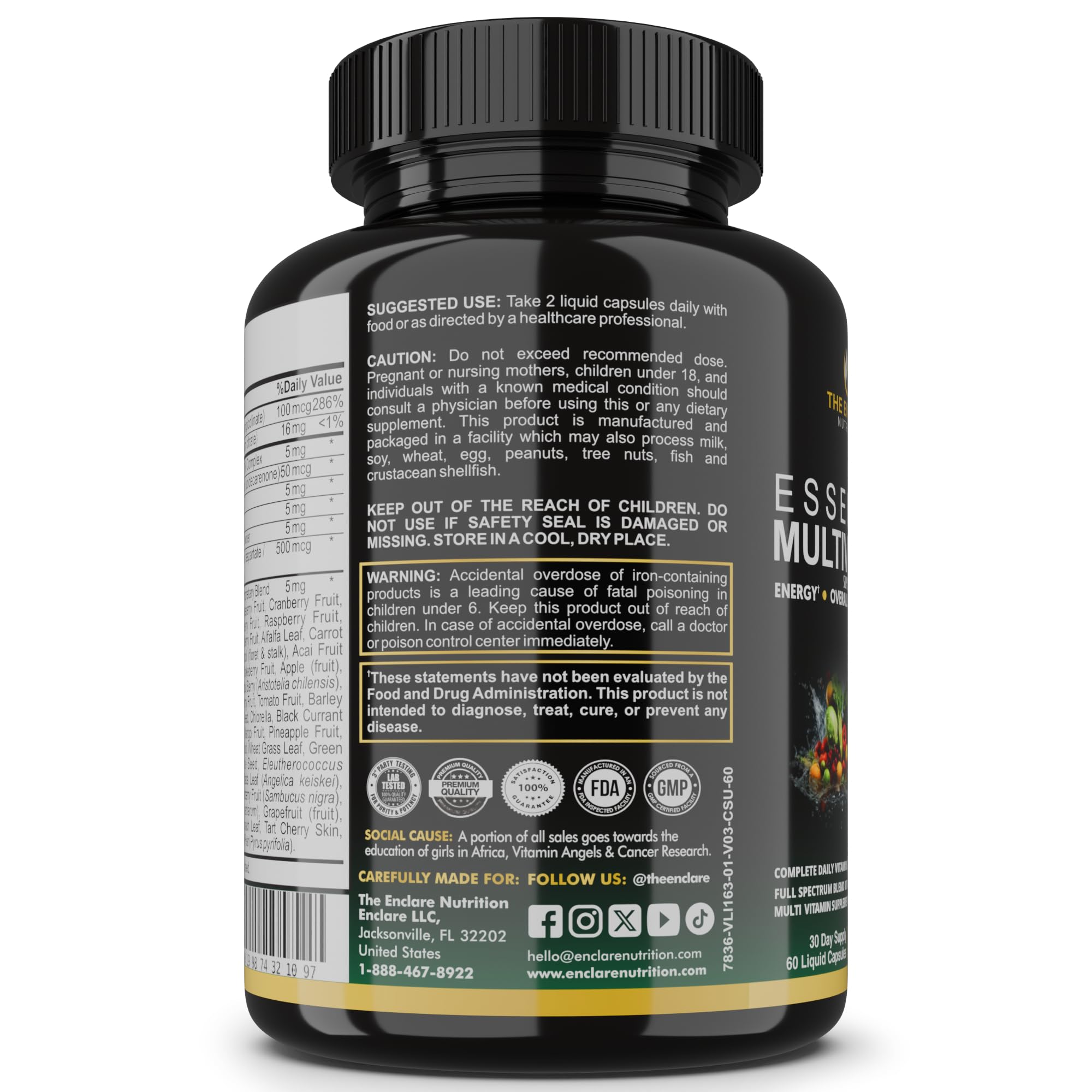 Essential Multivitamin for Women & Men – Complete Daily Multi Vitamin with Vitamin D, C, B12 & B Vitamins + Minerals, Folic Acid, Iron, Zinc – 42 Fruit & Vegetable Superfood Blend – 60 Liquid Capsules — Amazon image 2
