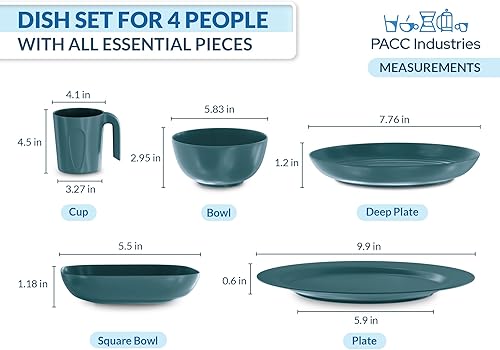 Miniatura 2 de PACC Industries Juego de platos irrompibles, vajilla duradera y elegante para uso diario, vajilla ligera y elegante para cada ocasión (verde oscuro)