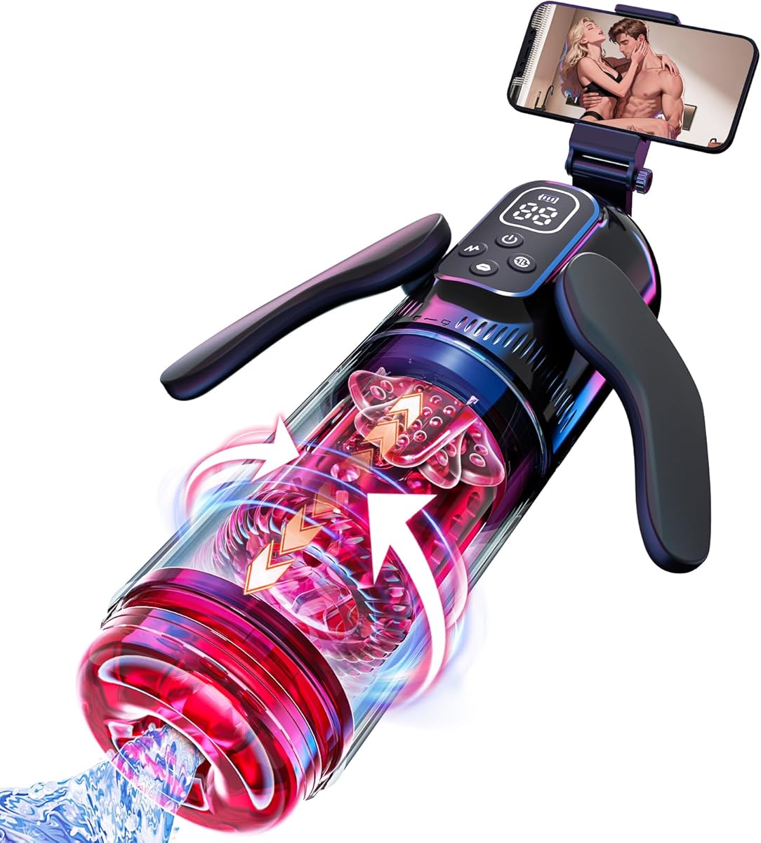 Masturbador Masculino masturbádores Vibradorador Hombre - Juguetes Sexuales Más Vendido con 7 Modos Función Telescópica & Giratorio, Vibración e Aspirazione, Vagina 3D Real Soporte Móvil Male Sex Toy