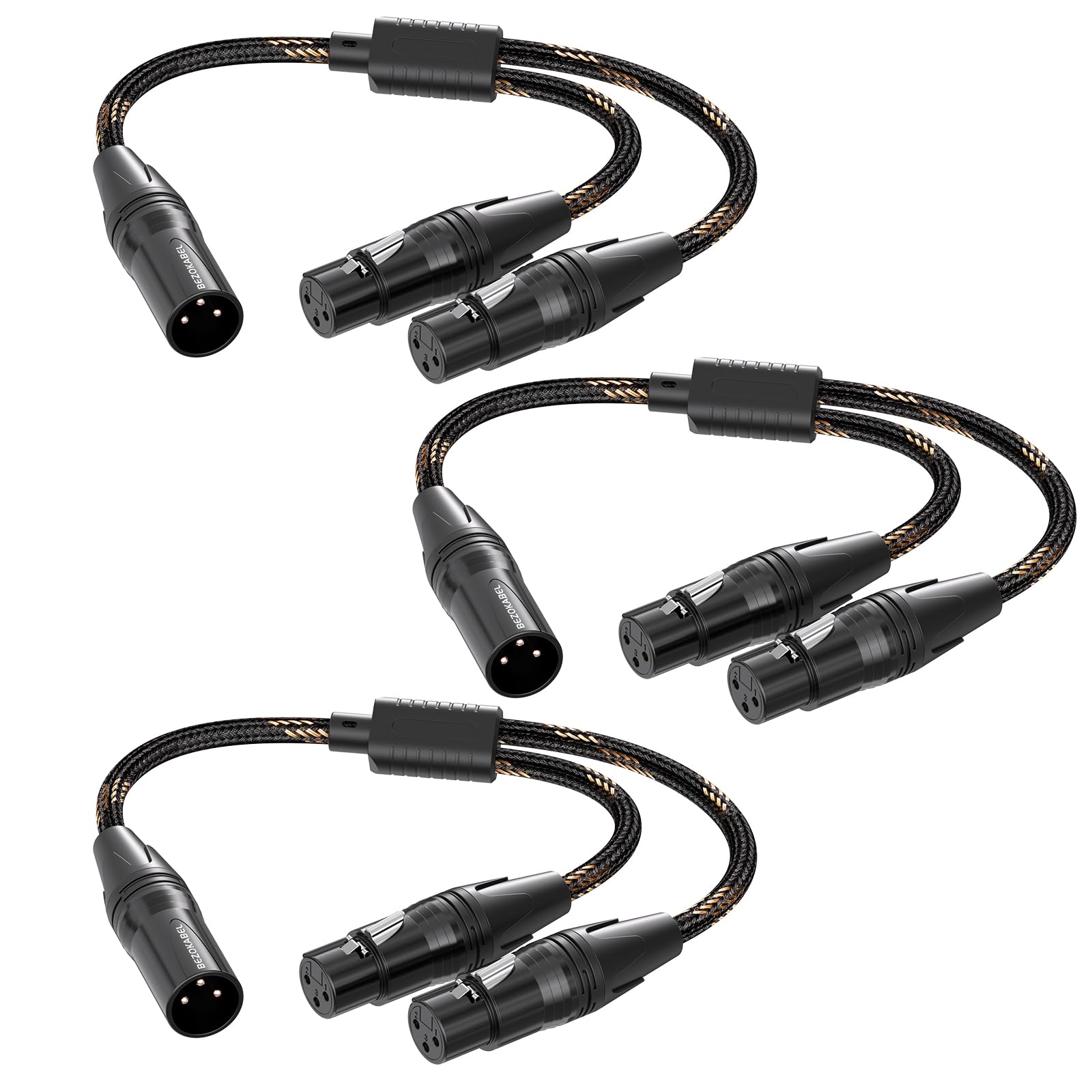 Sdoppiatore XLR, cavo sdoppiatore a Y XLR, 91 cm, confezione da 3, da maschio a 2 femmina, cavo bilanciato per microfono, cavo in nylon intrecciato