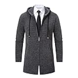 Mens Long Cardigan Hoodies Full Zip Fleece Lined Sweaters Fashion Knitted Men Regular Fit Sweater Hooded Coat