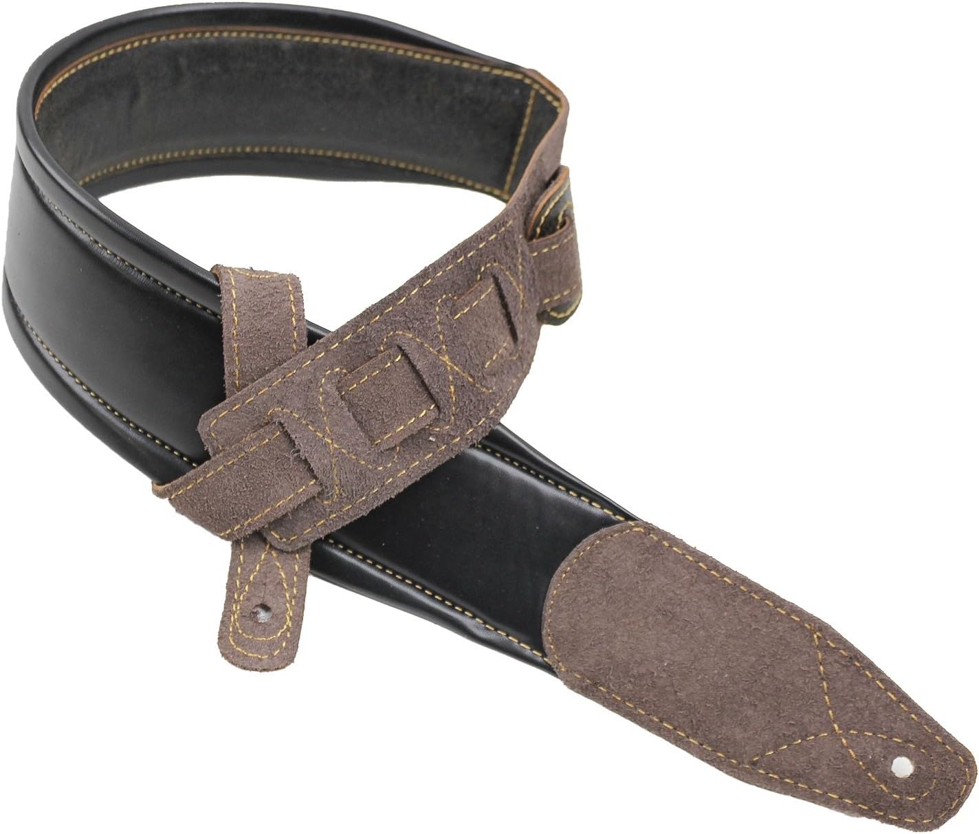 Walker & Williams C-22-DBLK Handmade Distressed Black Premium Signature Thick Grain Leather Guitar Strap with Double Padding For Acoustic, Electric, And Bass Guitars