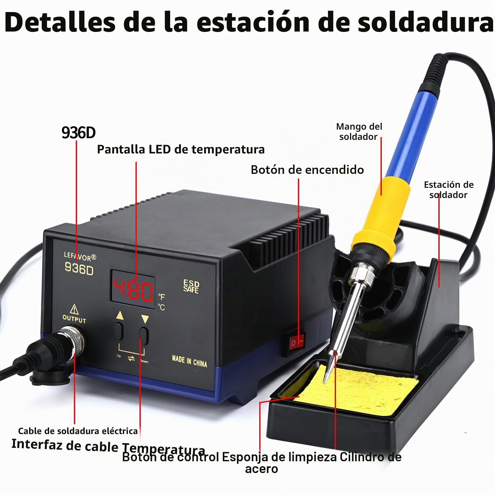 Estación de soldadura 936D, digital de 60 W, soldadura doméstica, temperatura ajustable, bolígrafo de grado industrial, herramienta de mantenimiento, con lupa