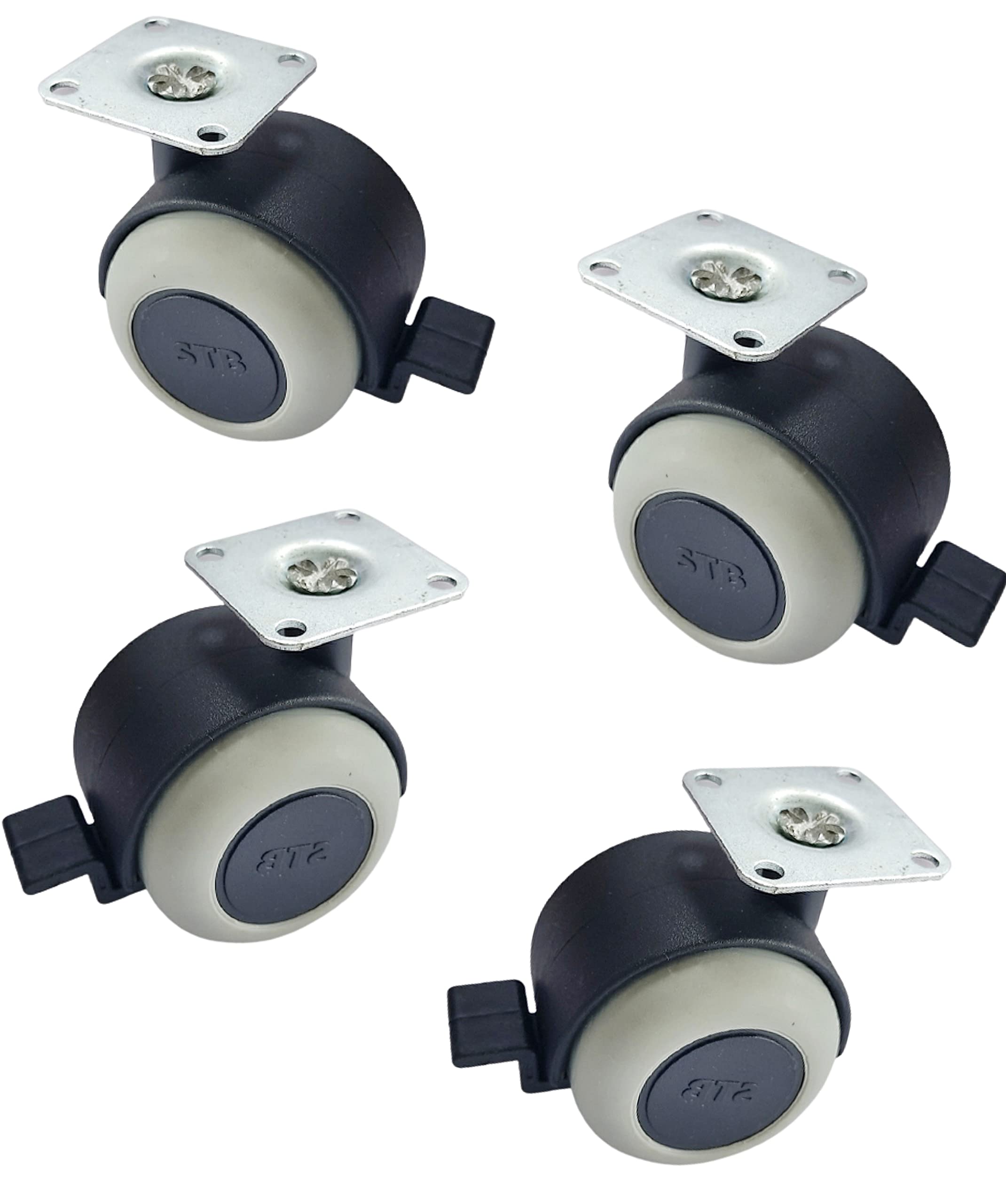 Castor Wheel PU Heavy Duty for Furniture with Plate Break/Lock/Stopper Set of 4 Black/Grey Caster, Load Capacity- 200 kg