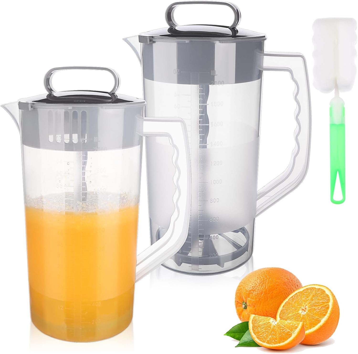 2 Pack Mixing Pitcher for Drinks 2 Quart/ 64oz Plastic