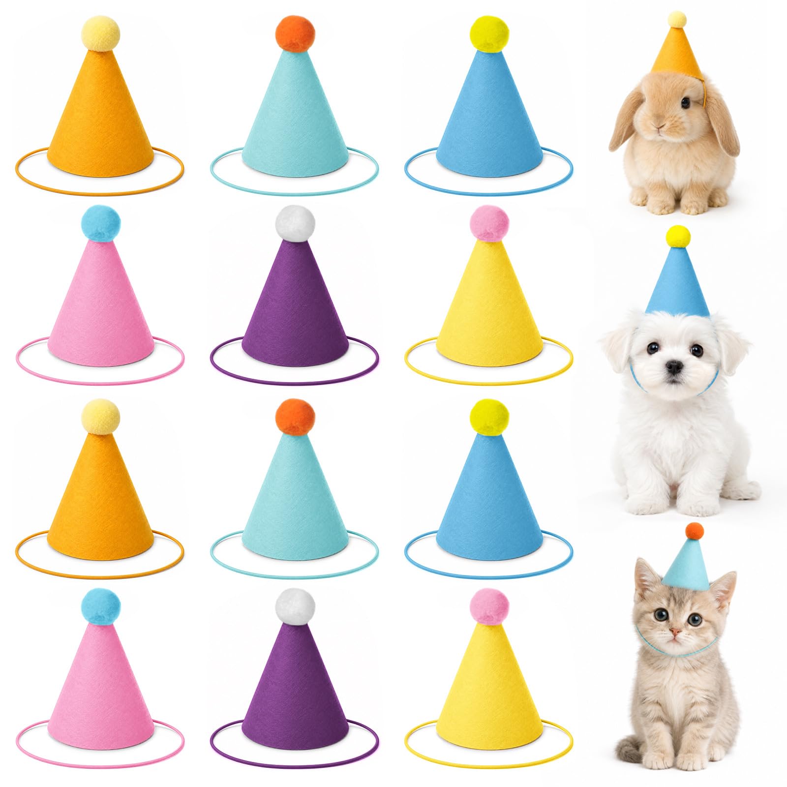 12 Pcs Mini Party Hats for Stuffed Animals, Cute Birthday Party Hats