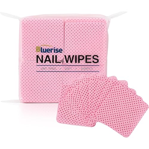 BLUERISE Lint Free Nail Wipes Pink 600pcs Nail Polish Remover Pads Soft Absorbable Eyelash Extension Glue Cleaning Wipes