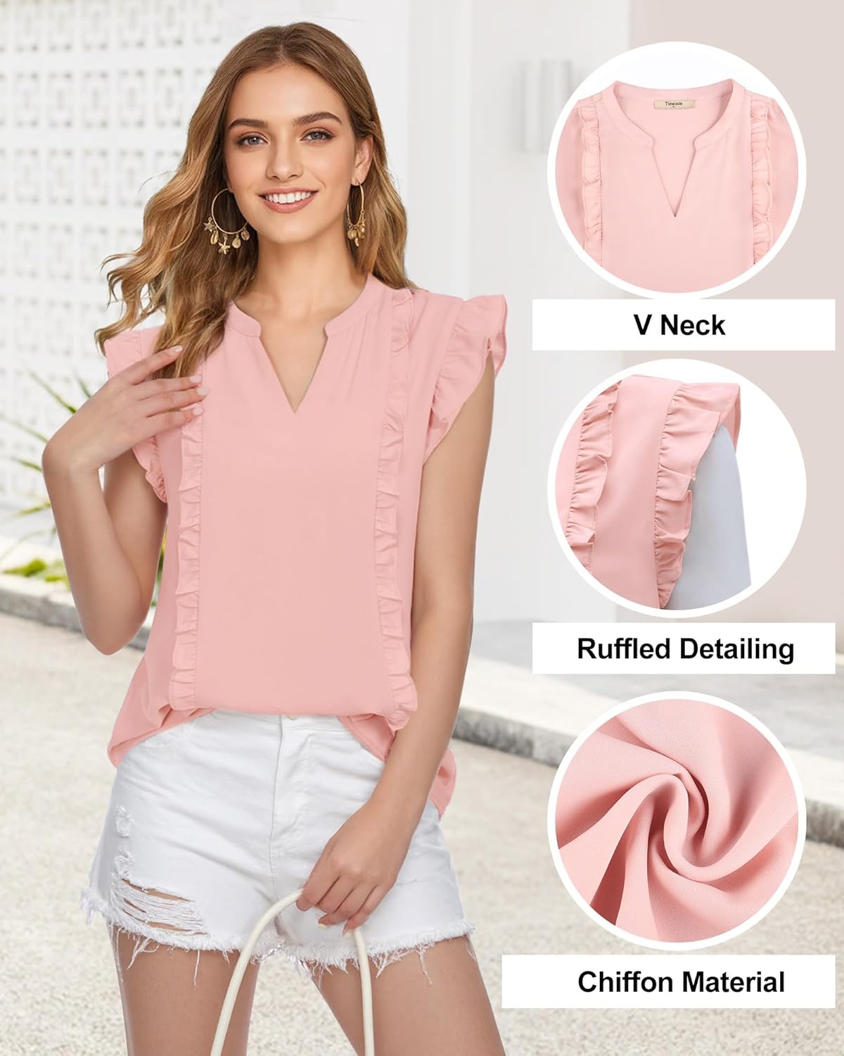 Timeson Women's Tops Dressy Casual Sleeveless Business Work Blouses Chiffon Office Tanks - Image 5