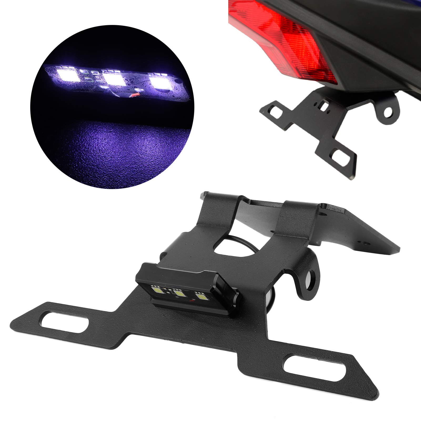 Support de Plaque d'immatriculation de Moto, Support de Plaque d'immatriculation Queue Rang¨¦e Garde-Boue ¨¦liminer avec Lumi¨¨re LED Support de Plaque d'immatriculation de Moto Cadre de Plaque d'