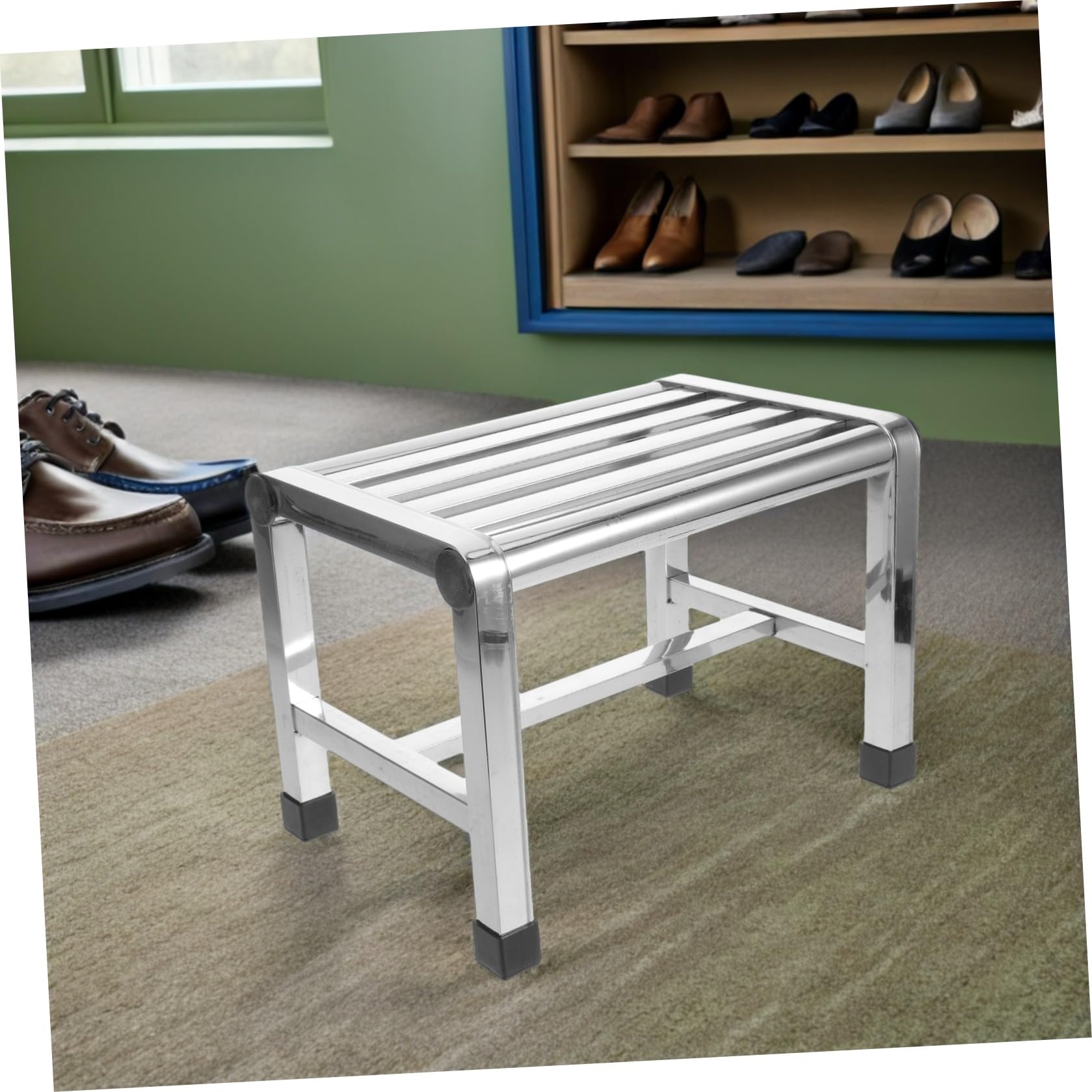 Baluue Taburete de Ducha de Acero Inoxidable Antideslizante, Banco de Baño Ligero y Resistente para Personas Mayores, Adecuado para SPA y Habitaciones de Lavandería
