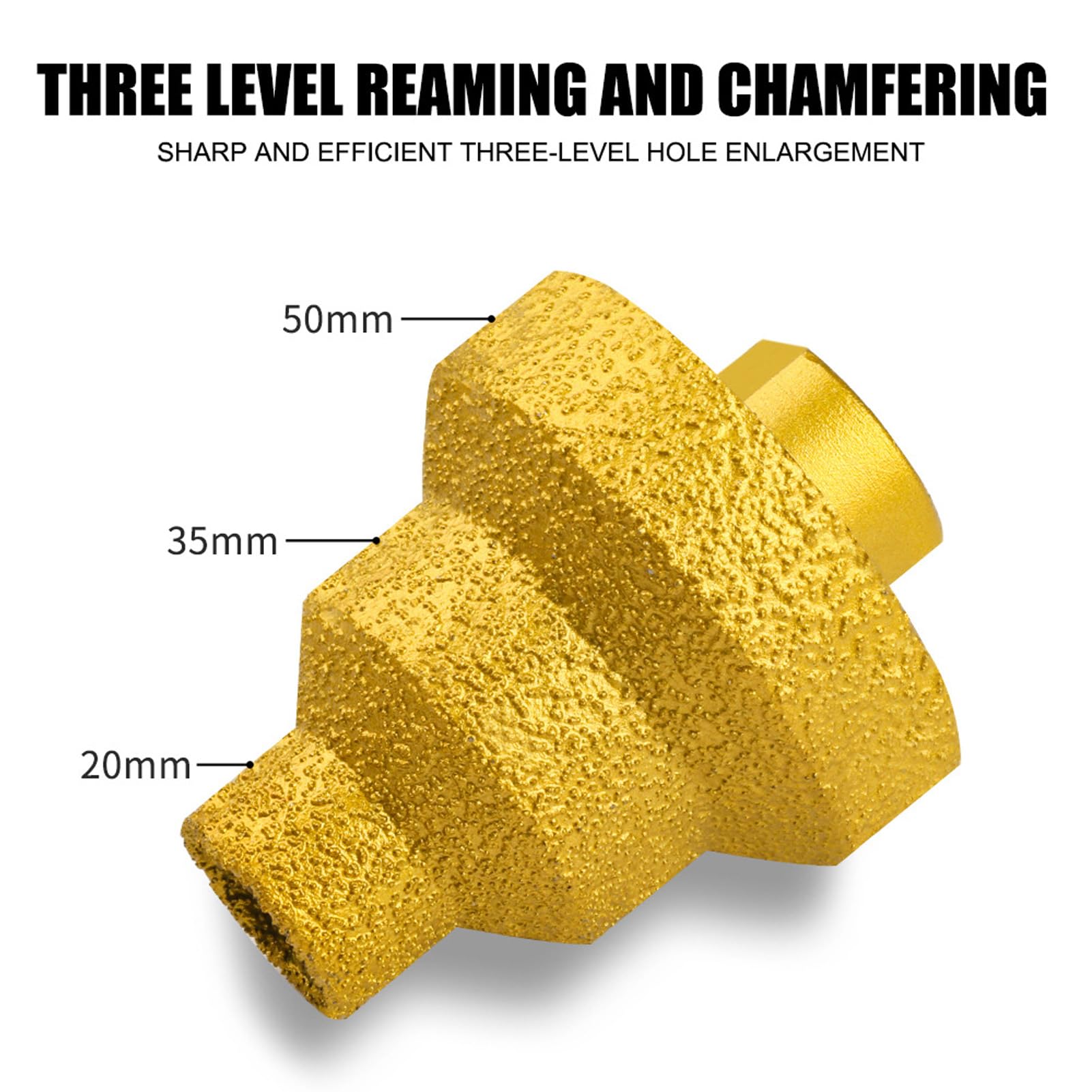 Step Drill Bit, 3 Sizes 20mm 35mm 50mm High Sharpness Diamond Brazed Reamer Tapered with M14 Shank for Tile, Marble, Concrete with Diamond