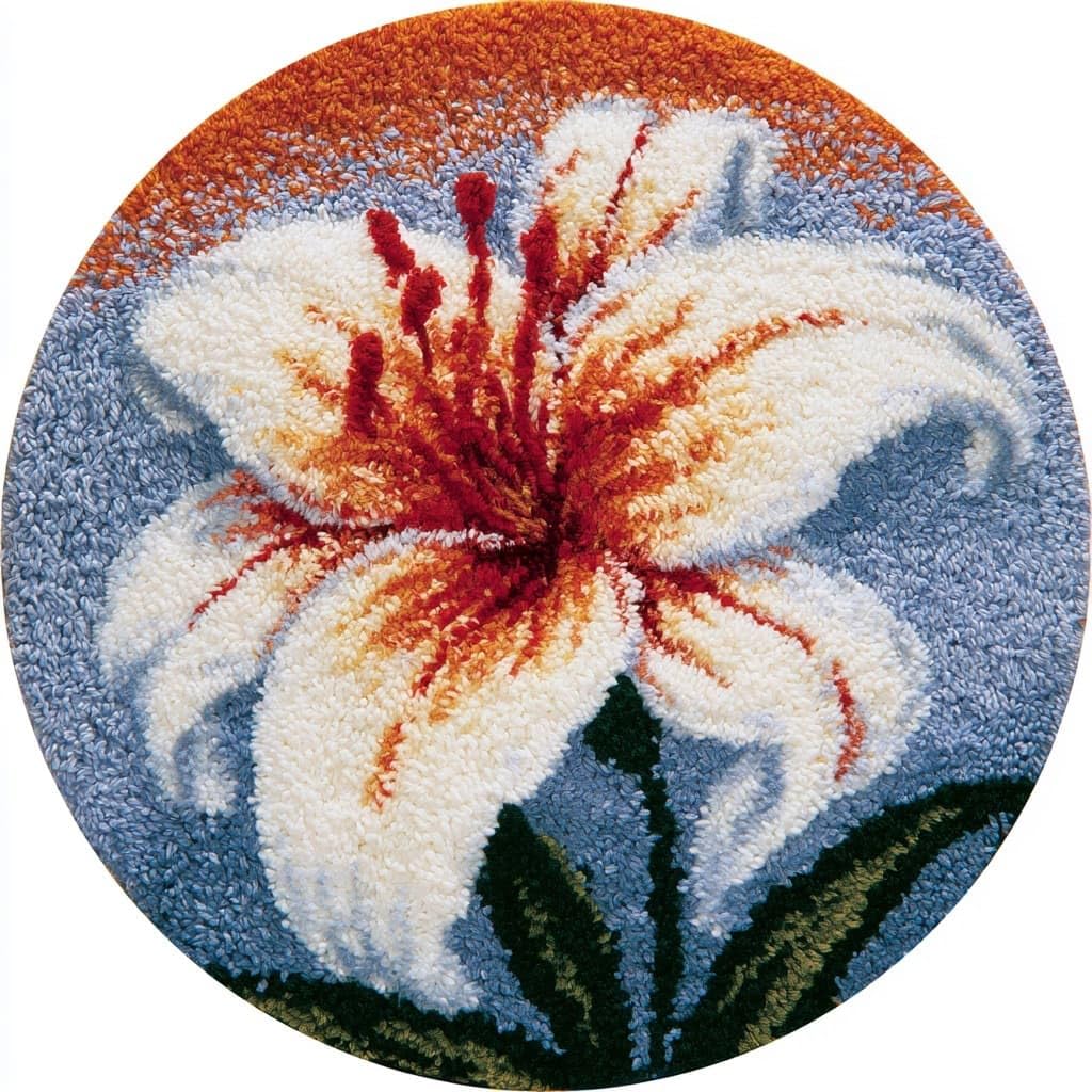 Ambattery Latch Hook Rug Kits-F Round Shape Latch Hook Kits For Adults,Lily Flowers