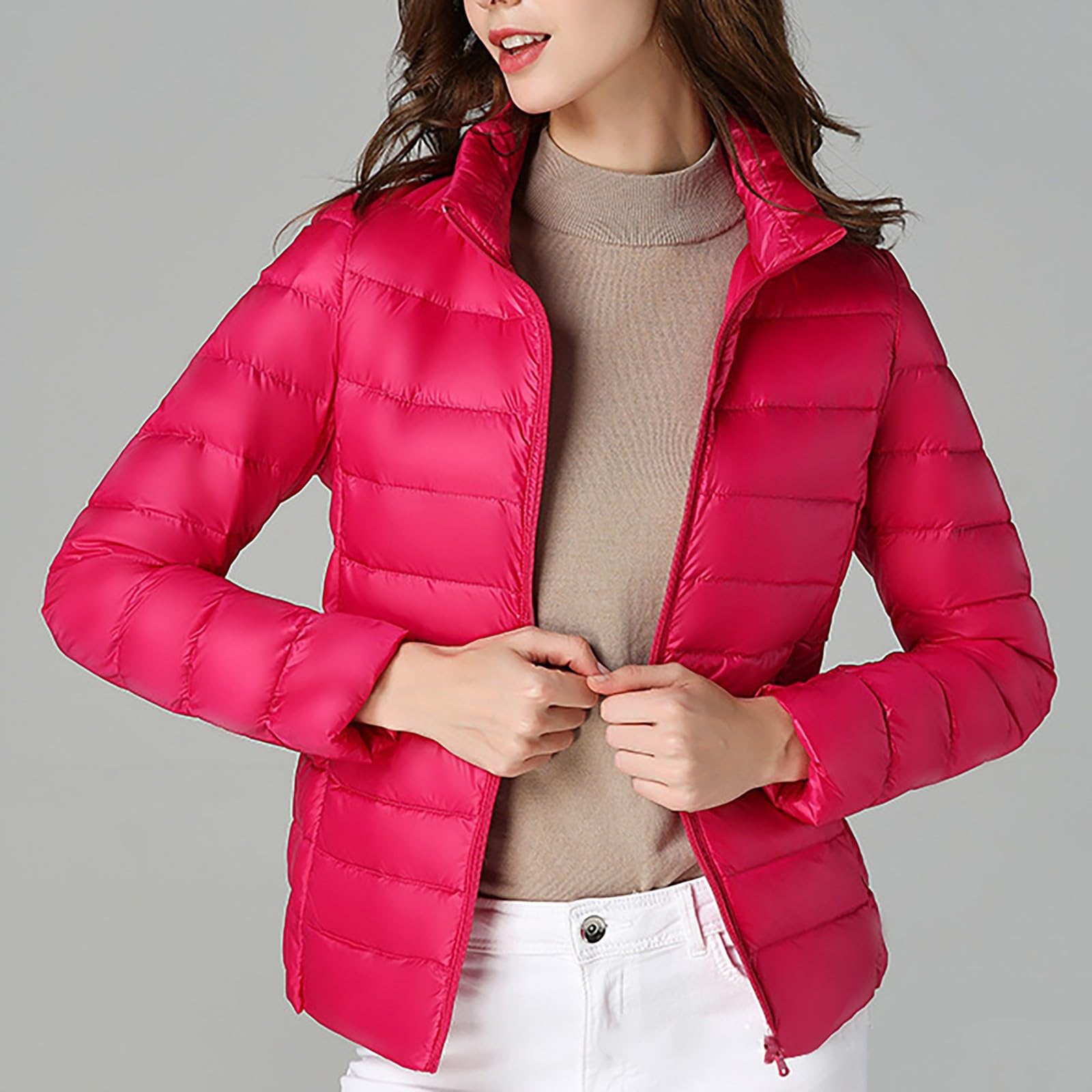 Chaqueta Mujer Abrigo Entretiempo Invierno Cazadora Plumiferos，Chaqueta acolchada corta para mujer plumón y abrigado estilo