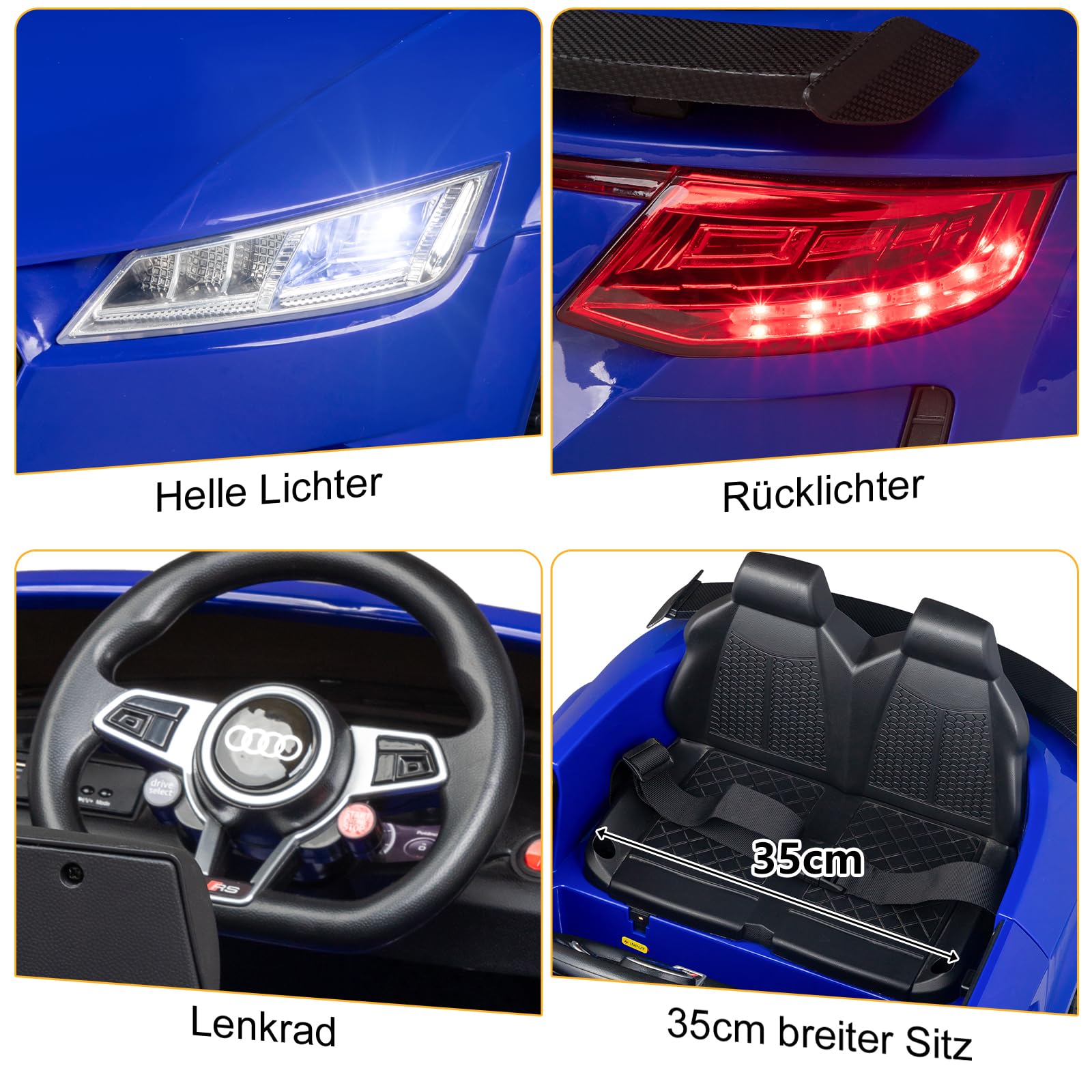 LALAHO Voiture électrique pour Enfant Audi avec Télécommande 2.4G, 12V Voiture Enfant 2-Portes avec 2 x Moteurs 30 Watts (Bleu)
