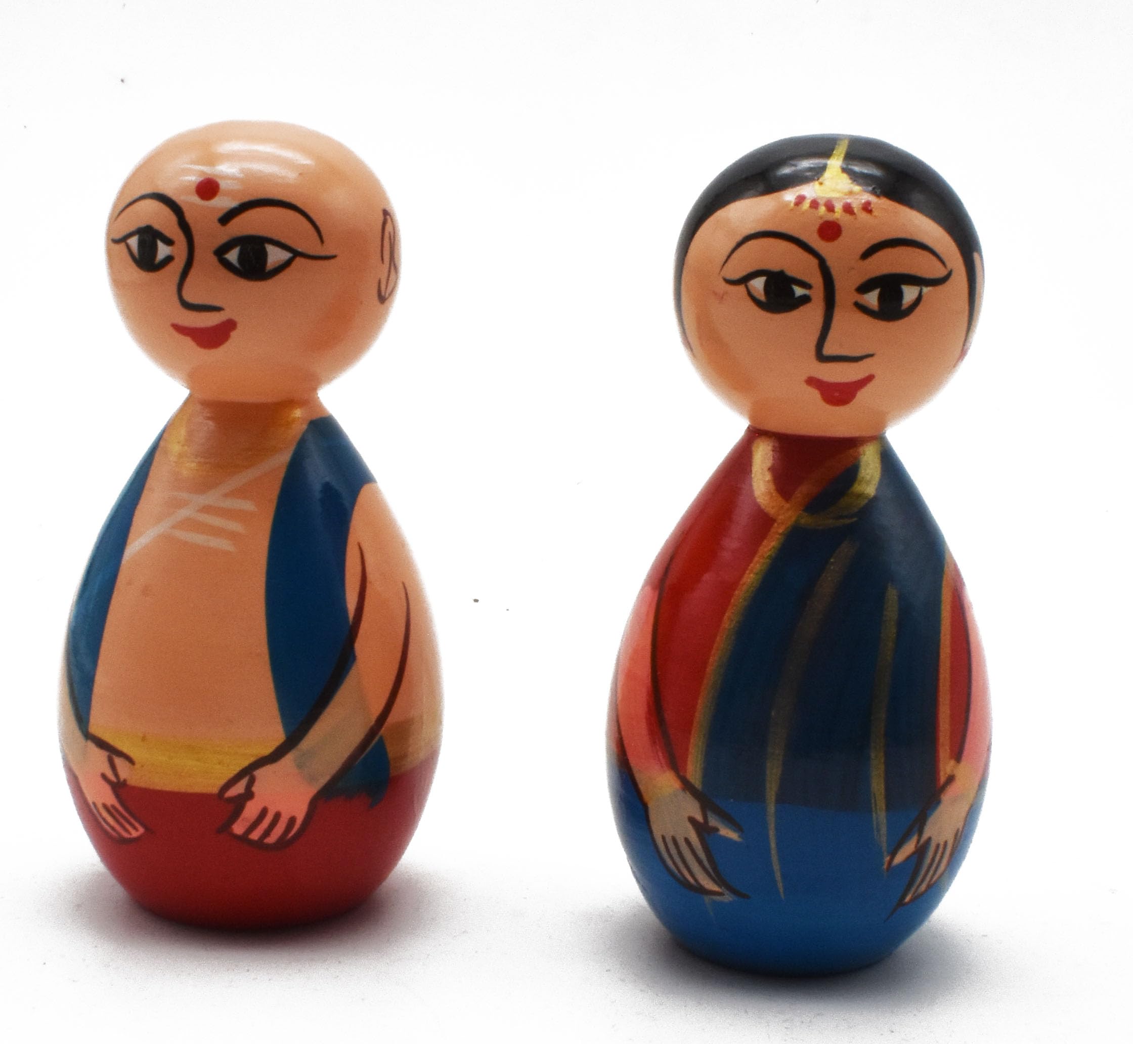 justhandmade Wooden Couple Doll | Mama Mami Doll | Pair Doll | Multicolor - Home Decor Showpiece Small (Dark Blue)