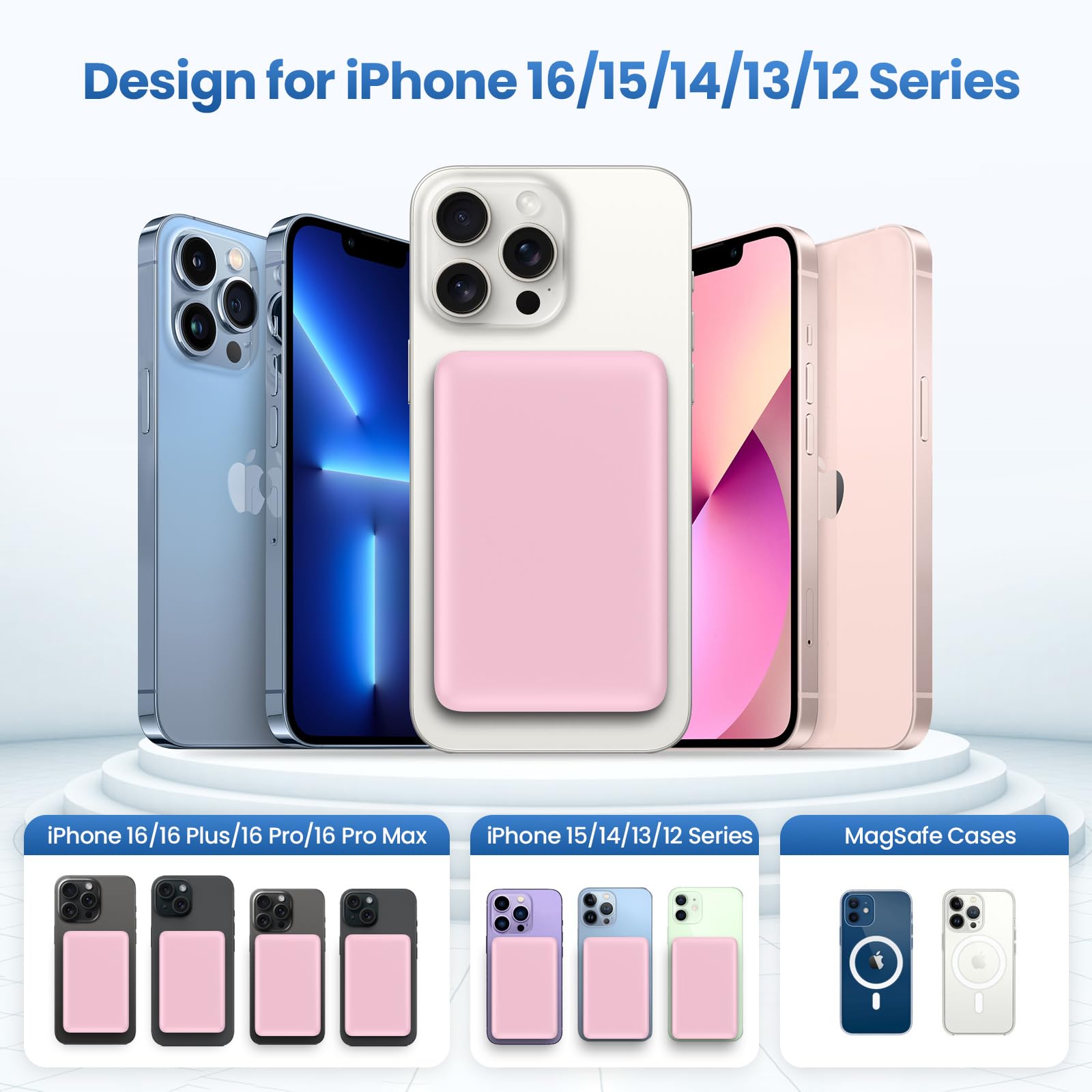 HETP Magnetico Power Bank, 10800mAh Caricabatterie Portatile Wireless PD 20W USB-C Ingresso/Uscita Ricarica Rapida Powerbank con Display LED Compatibile con Magsafe iPhone 15/14/13/12 Serie - Rosa