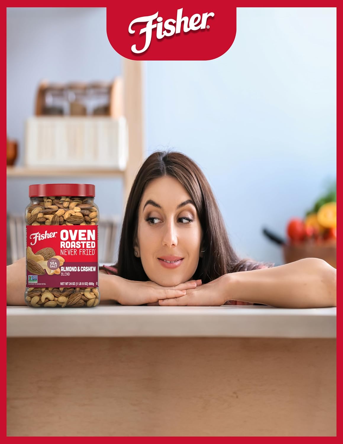 Fisher Oven Roasted Never Fried Almond & Cashew Blend, 24 Ounces (Pack of 1), Healthy Snacks for Adults, No Added Oil, Artificial Ingredients or Preservatives, Trail Mix, Gluten Free