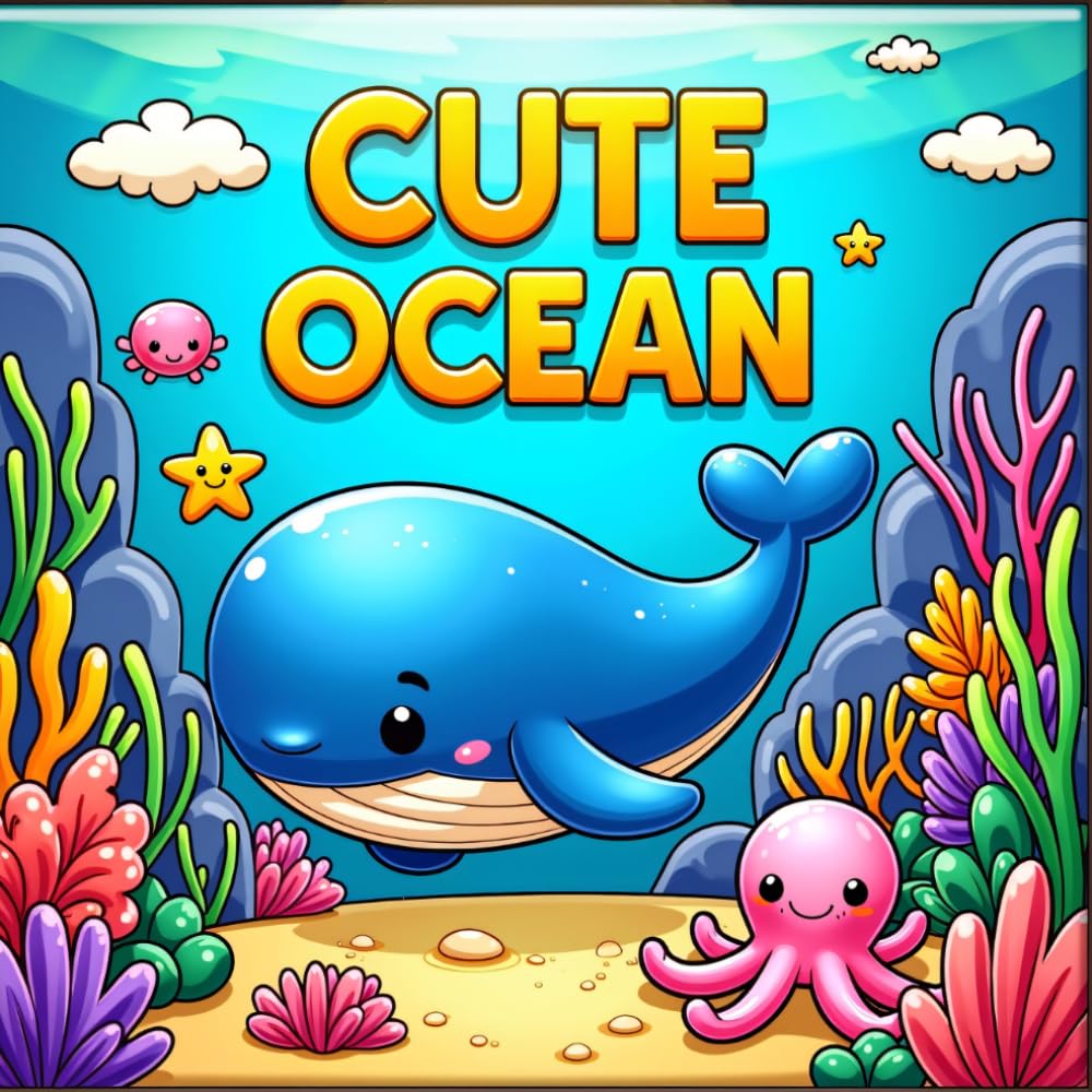 Cute Ocean: Stained Glass Ocean Animals Coloring Book for Kids - 25 Bold and Easy Full-Page Under the Sea Activities with Whales, Sharks, Dolphins, and Sea Turtles for Toddlers and Preschoolers