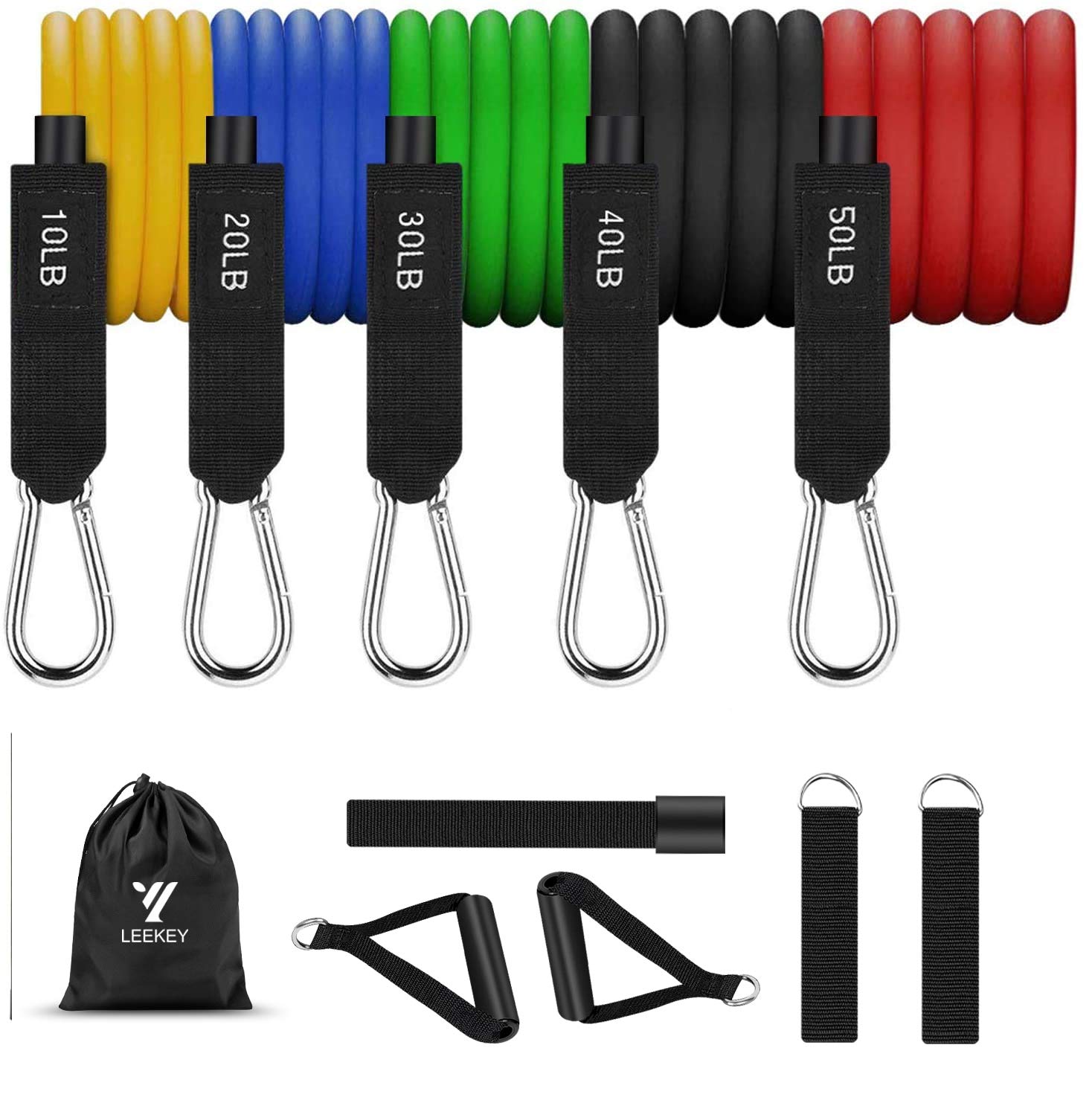 leekey 11pc Resistance Band Set - with Door Anchor, Handles, Ankle Straps