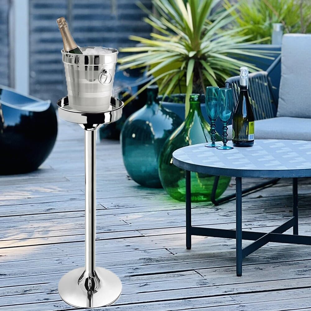 VIRSUS Supporto per Secchiello Ghiaccio in Acciaio Inox, Alto 74 cm, Base Stabile, Supporto per Bottiglie Vino, Champagne per Feste ed Eventi -1011