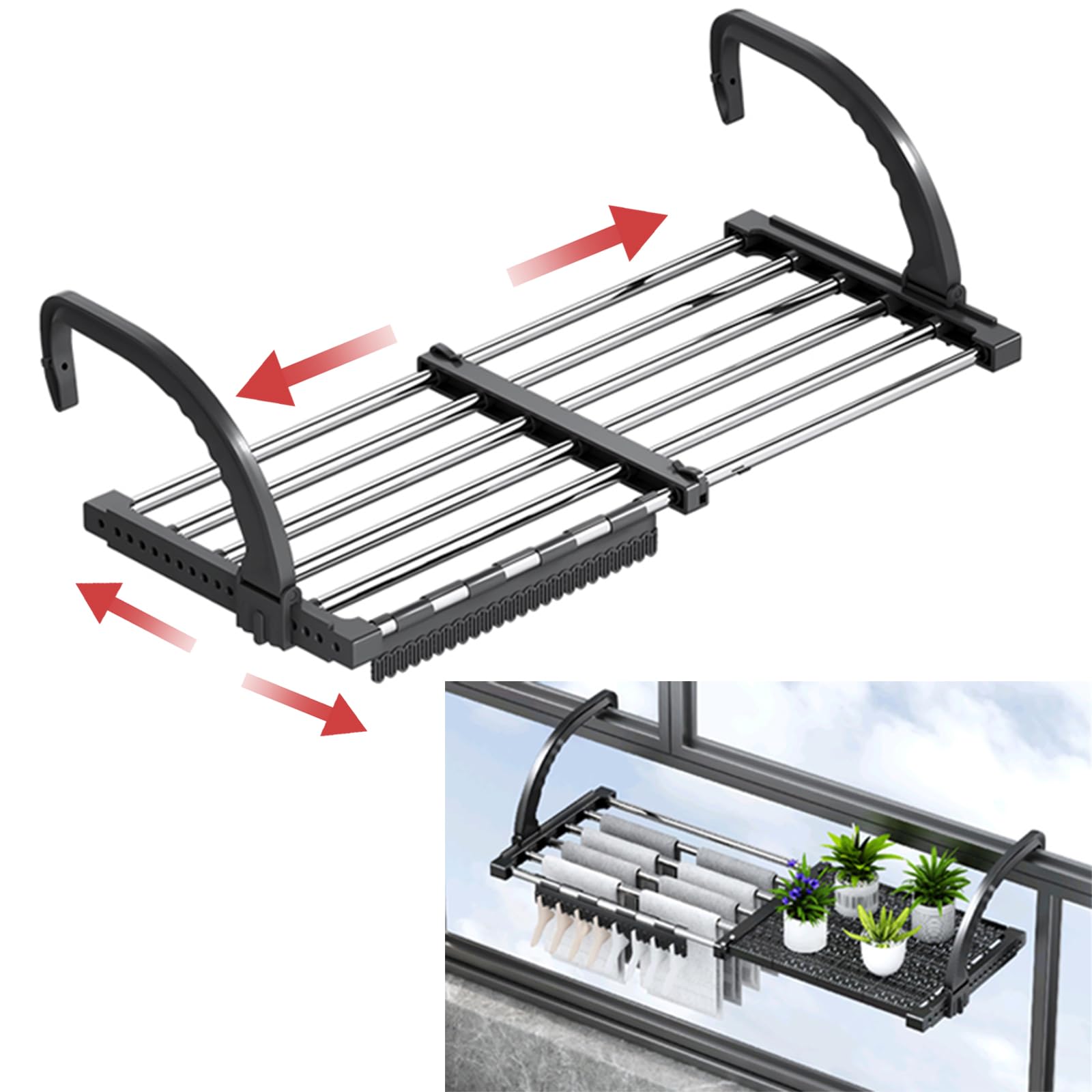 Kqpoinw Tendedero Radiador,42-72 cm Tendedero Balcon,Tendedero Balcón Barandilla para Secar Calcetines Ropa Zapatos