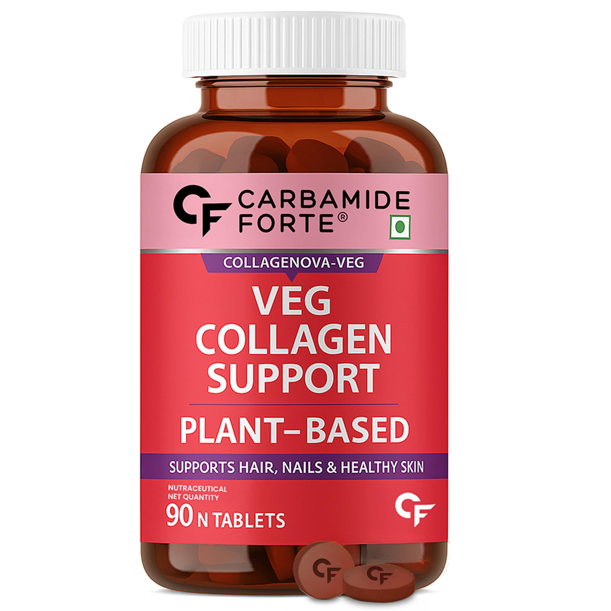 Carbamide Forte Veg Collagen Supplements for Bones | Veg Collagen Tablets For Women & Men | Plant Based Tablets For Hair, Nails & Healthy Skin | 90 Tablets