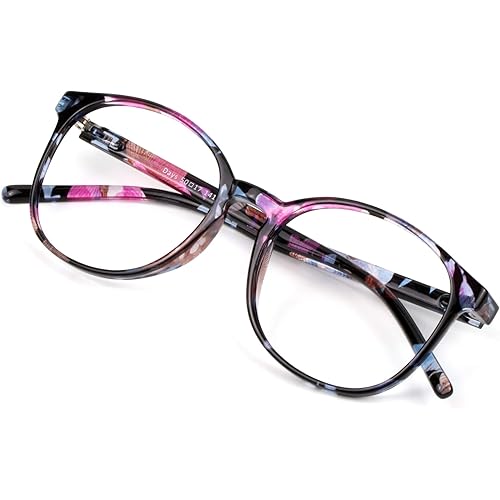 VisionGlobal Blue Light Blocking Glasses for Women, Anti Eyestrain, Computer Reading, TV Glasses, Stylish Oval Frame, Anti Glare(Floral,+2.00 Magnification)
