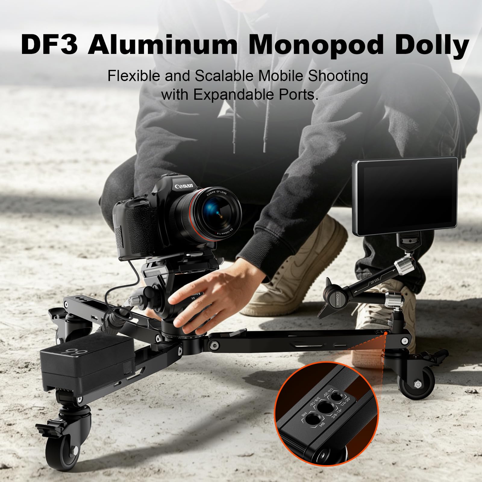 COMAN Base Mobile per Monopiede Dotata Girevoli a 360° una 3/8 di Pollice | Base Mobile per Monopiede Compatibile con Monopiedi per Diverse Fotocamere e Videocamere, Supporta un Carico Massimo di 30kg