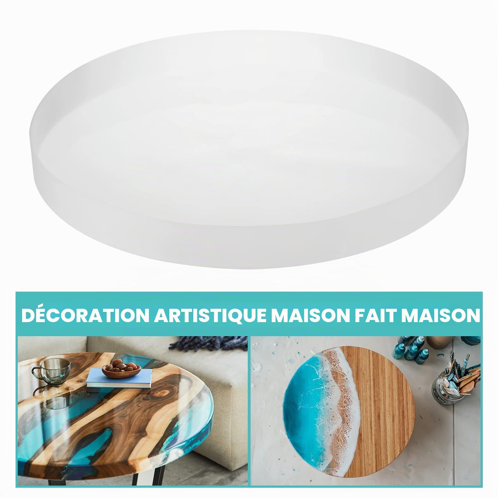 sourcing map Moule à charcuterie en résine et silicone pour planche à charcuterie, 60 cm, moule époxy, planche à découper, table basse pour loisirs créatifs, décoration d'intérieur (rond)