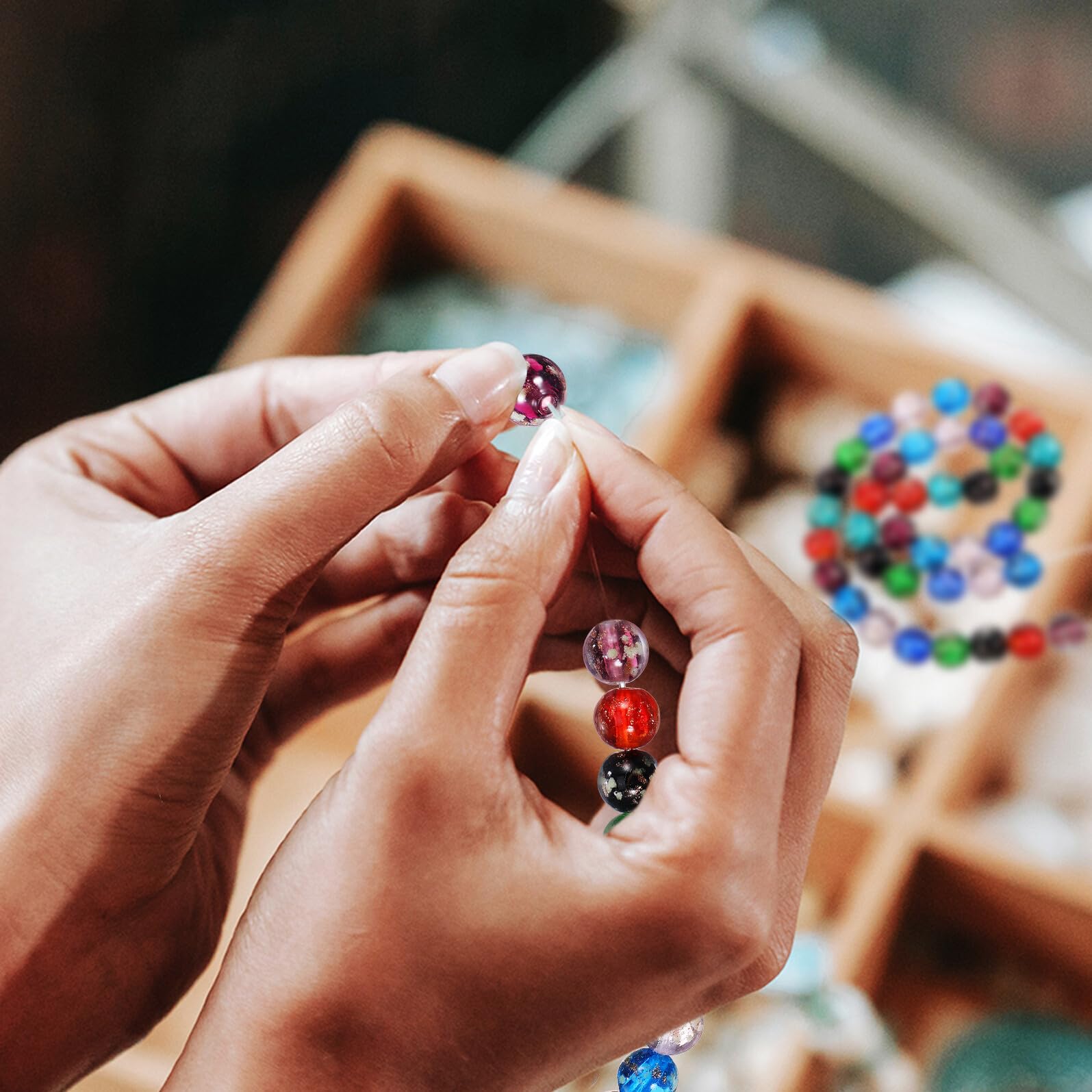 Housoutil 200 Piezas Cuentas De Vidrio Luminosas Brillante Cuentas Para Hacer Pulseras Mini Perlas De Neón Artesanía Kit Para Hacer Pulseras Con Talón