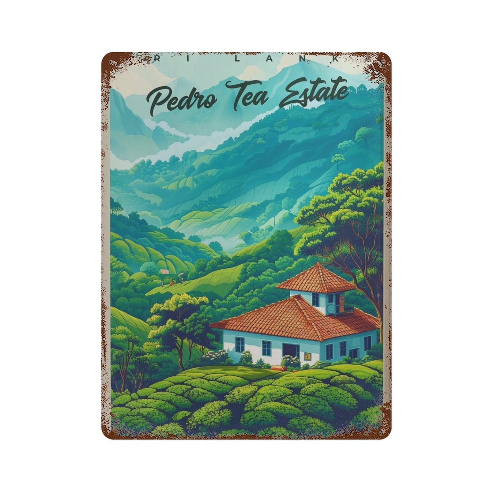 xiaoxiaoshen Pedro Tea Estate Sri Lanka Travel Home & Office Decor Wall Decor Art Metal Tin Poster Modern Home Decor Art Home Bar Shop Decorations Vintage Sign 40x30cm