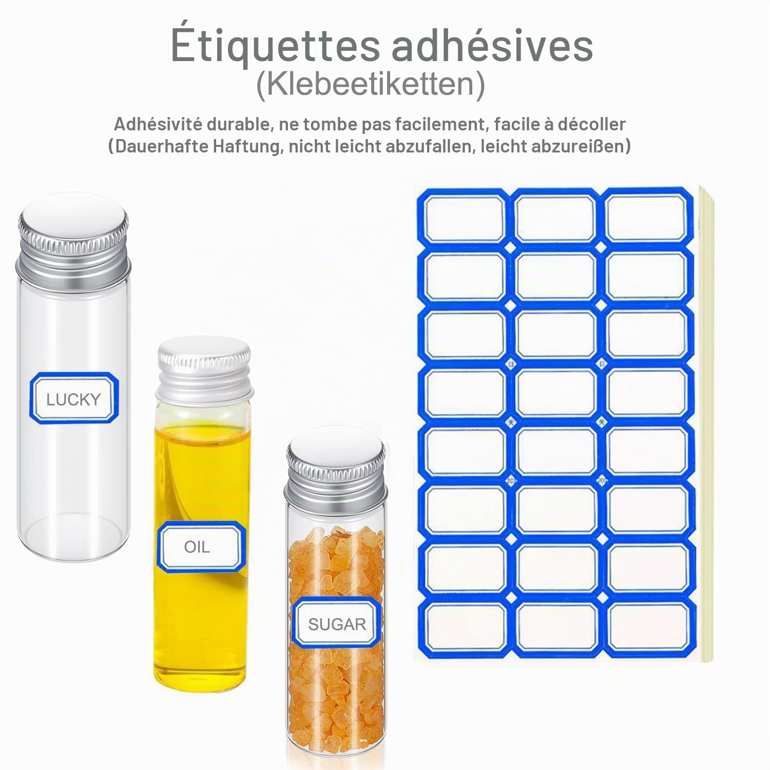 50Pcs Tubes à Essai en Verre, Transparent Tube avec Bouchon à Vis 10ml/20ml, avec 3pcs Autocollant d’étiquette et 2pcs Brosse de Nettoyage, Pour Épices, Bonbons, Liquides, Sels, Fleurs