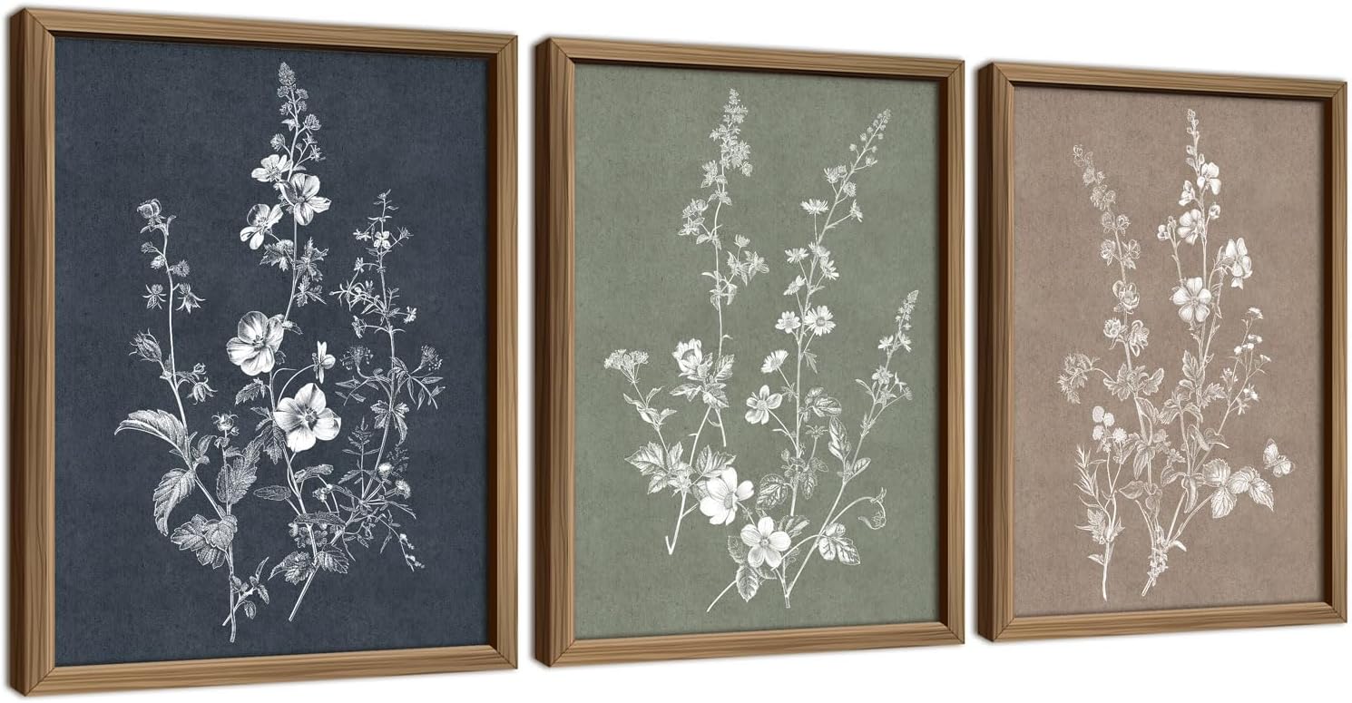 ANERZA Framed Boho Wall Art Decor, Large Vintage Farmhouse Wall Prints for Bedroom, Minimalist Rustic Posters for Living Room Aesthetic, Botanical Floral Home Bathroom Kitchen Office Artwork (18x24) A Botanical 18"X 24"