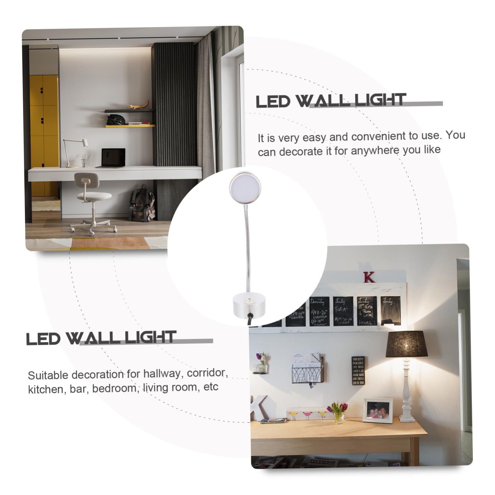 Lámpara de Lectura LED Flexible para Cama de Pared y Dormitorio | Cuello de Cisne Flexible, Aluminio Plata, Uso en Dormitorio y Escaleras, Estilo Elegante y Sencillo