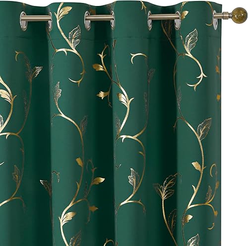 Miniatura 16 de BUHUA Cortinas opacas con estampado de flores, cortinas de ventana con aislamiento térmico, patrón de vid elegante en plata para habitación de bebé,