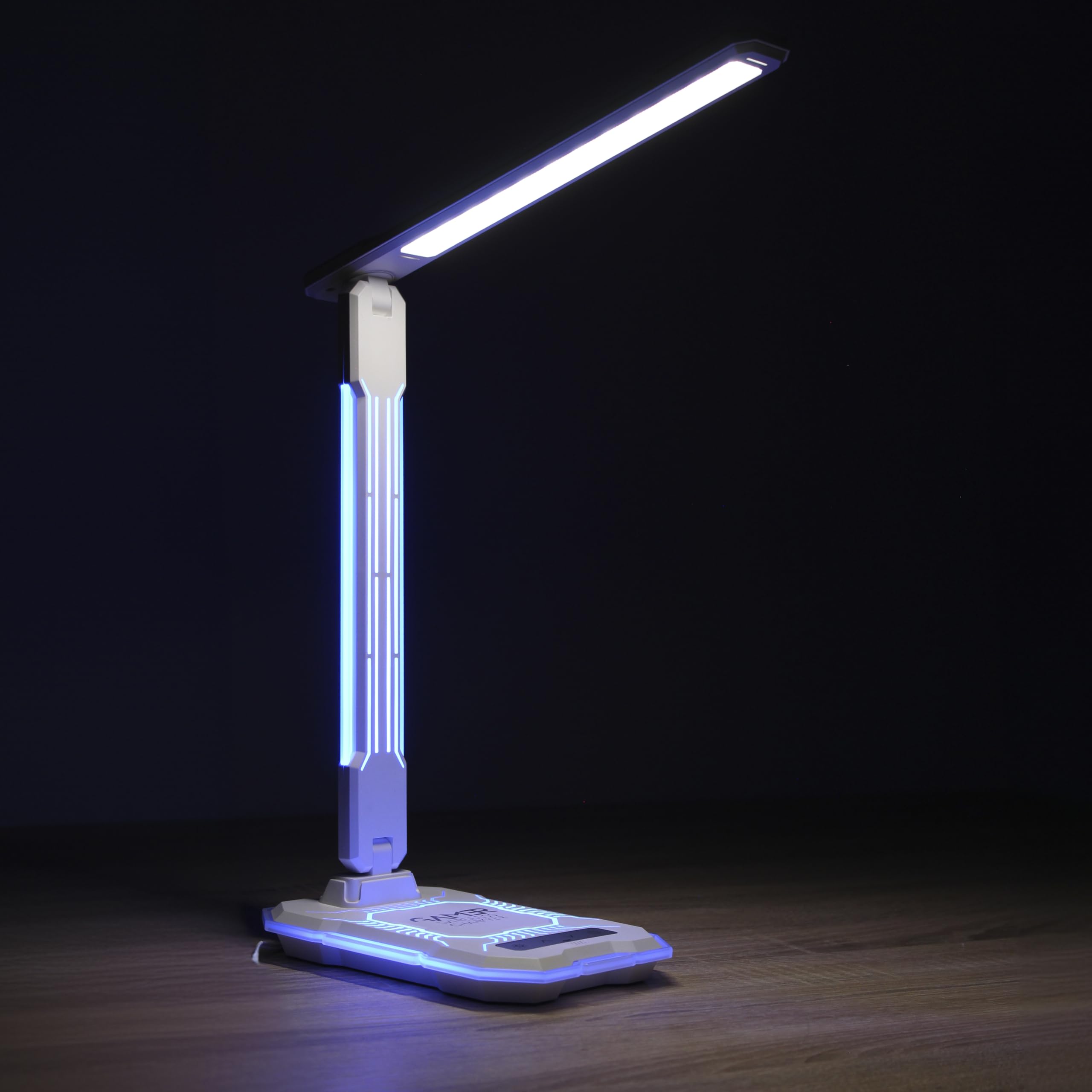 wonderlamp - Flexo LevelUp Gamer con luces de colores RGB LED y Cargador inalámbrico para móviles Levelup 10W 3000-4000-6000K