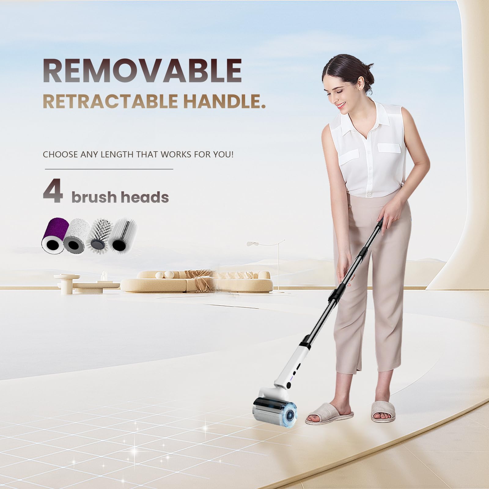 auvstar Elektrische Reinigungsbürste,Electric Cleaning Brush,Elektrische Putzbürste Reinigungsbürste Bad 4 Vielseitigen Bürstenköpfen mit Verstellbarem Griff für Bad Küche Auto Fußboden
